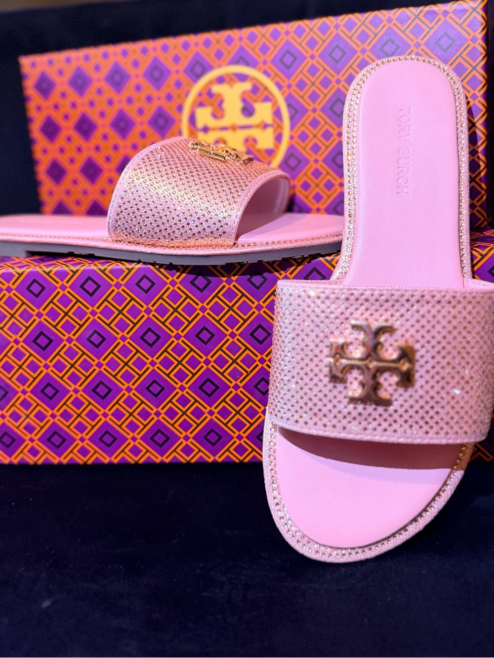 Tory Burch Pink Crystal Slide Sandals